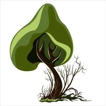 Vector image isolated on white background. a mighty tree with a fluffy crown. Stock Illustration