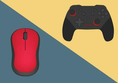 Vector image of kids gaming accessories game controller and computer mouse. 스톡 일러스트
