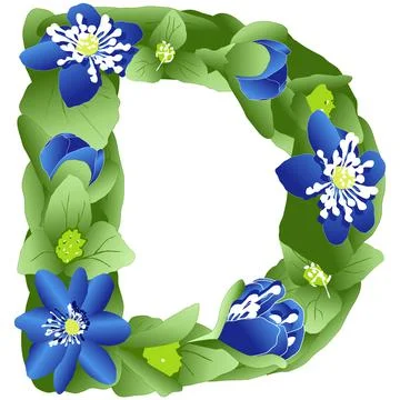 Vector image of the letter D of the English alphabet made in the form of flowers Stock Illustration