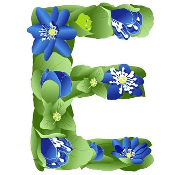 Vector image of the letter E of the English alphabet made in the form of flowers Stock Illustration