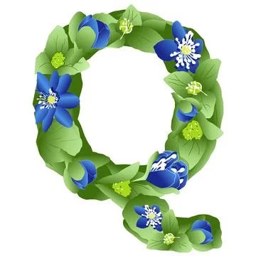 Vector image of the letter Q of the English alphabet made in the form of flowers Stock Illustration