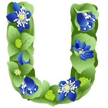 Vector image of the letter U of the English alphabet made in the form of flowers Stock Illustration