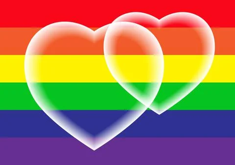 Vector image of a LGBTQ+ flag. Pride symbol and double heart Illustration