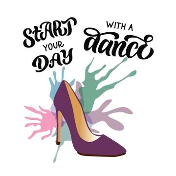 Vector image of a lilac womens shoe on a background of watercolor stains and the Stock Illustration