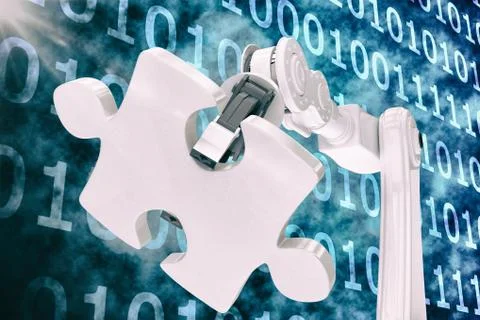 Vector image of machine holding jigsaw puzzle 3d Stock Illustration