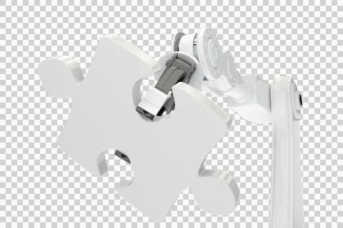 Vector image of machine holding jigsaw puzzle Stock Photos