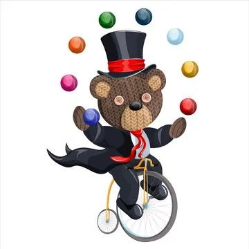 Vector image of a magician bear on a bicycle. Concept. Cartoon style. EPS 10 Stock Illustration