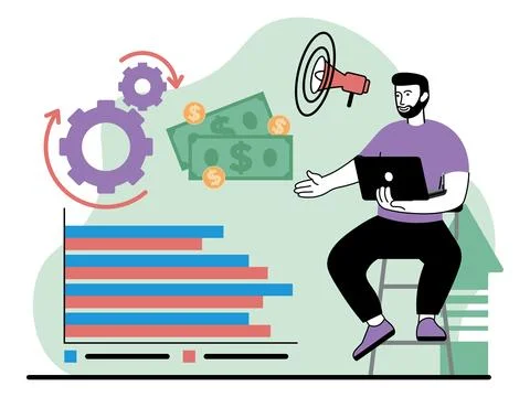 Vector image of man studies business trends Stock Illustration