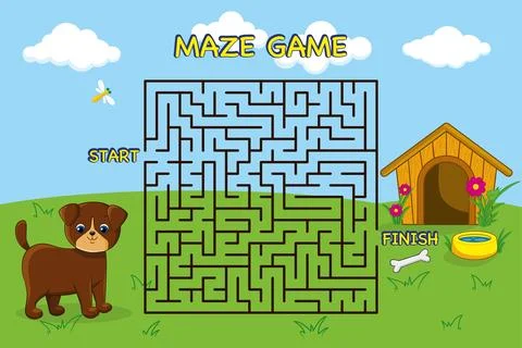 Vector image of a maze with a dog Stock Illustration