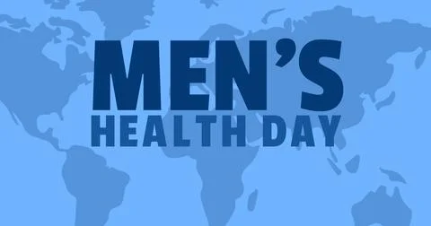 Vector image of men's health day text over world map Ilustração Stock