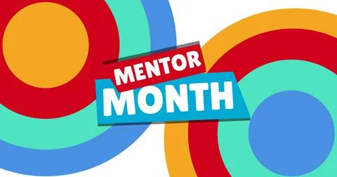 Vector image of mentor month text with copy space and colorful pattern Stock Illustration