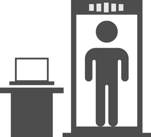 Vector image of a metal detector frame with a person. Illustrazione stock