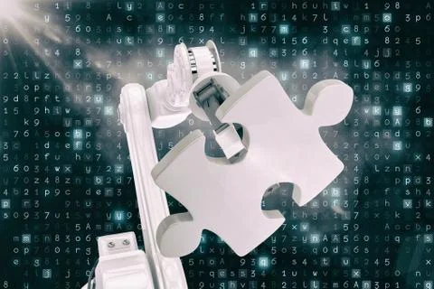 Vector image of modern machine holding jigsaw 3d Stock Illustration