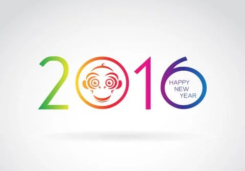 Vector image of an monkey face and 2016 numbers 스톡 일러스트
