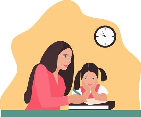 Vector image of a mother teaching her daughter Stock Illustration