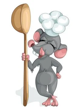 Vector image of a mouse with the attributes of a kitchen worker in the form o Stock Illustration