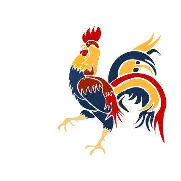 Vector Image multicolored coming rooster on a white background Stock Illustration