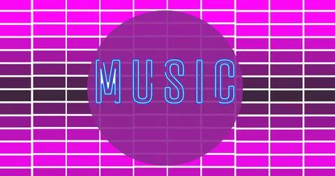 Vector image of music text with grid pattern and copy space against pink Stock Illustration