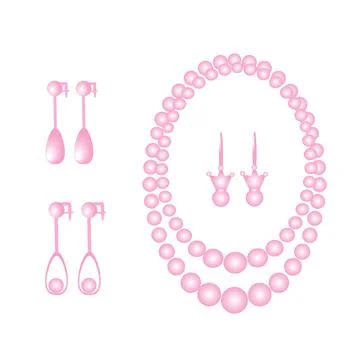 Vector image of a necklace and earrings made of pink pearls Stock Illustration
