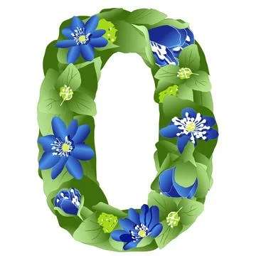Vector image of the number 0 in the form of flowers and leaves of liverwort Illustrazione stock