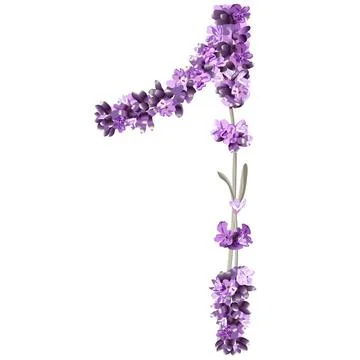 Vector image of the number 1 in the form of lavender sprigs in bright purple Stock Illustration
