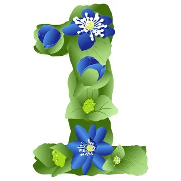 Vector image of the number 1 in the form of flowers and leaves of liverwort Stock Illustration