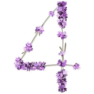 Vector image of the number 4 in the form of lavender sprigs in bright purple  Stock Illustration