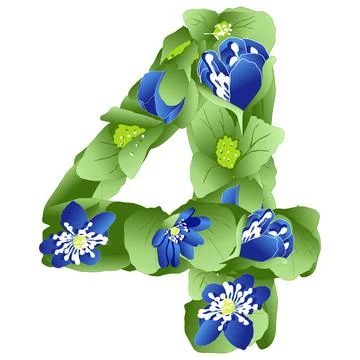 Vector image of the number 4 in the form of flowers and leaves of liverwort Stock Illustration