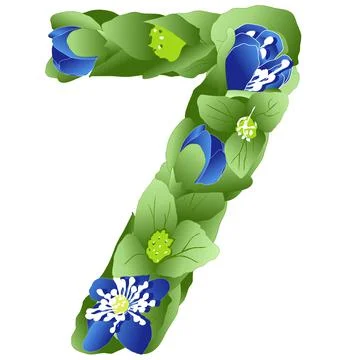 Vector image of the number 7 in the form of flowers and leaves of liverwort Stock Illustration