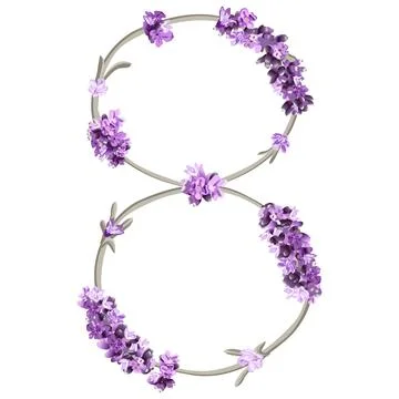 Vector image of the number 8 in the form of lavender sprigs in bright purple  Stock Illustration