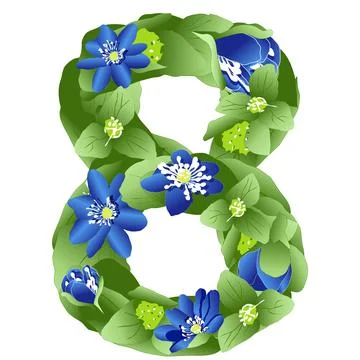 Vector image of the number 8 in the form of flowers and leaves of liverwort Stock Illustration