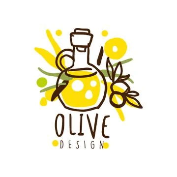 Vector Image Of An Oil Flask And Some Olives Hand Drawn vector illustration Stock Illustration