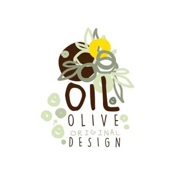 Vector Image Olive Oil Label With Olives Hand Drawn And Leaves vector Stock Illustration