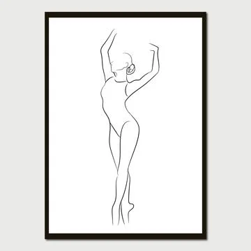 Vector image of one line drawing of young gymnastics girl performing exercise. Stock Illustration