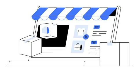 Vector image of an online storefront with icons for shop. Ideal for e-commerc Stock Illustration