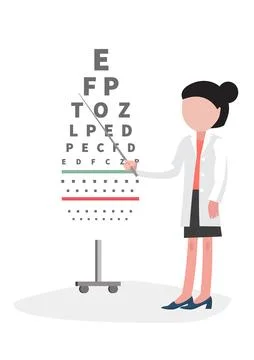 Vector image of  ophthalmologist doctor pointing at snellen chart. Ilustración de archivo