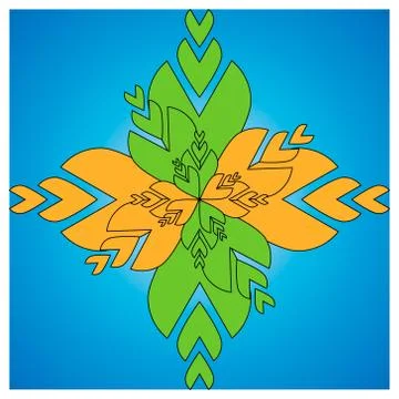 Vector image ornament in the form of an abstract orange, green flower with a  Stock Illustration