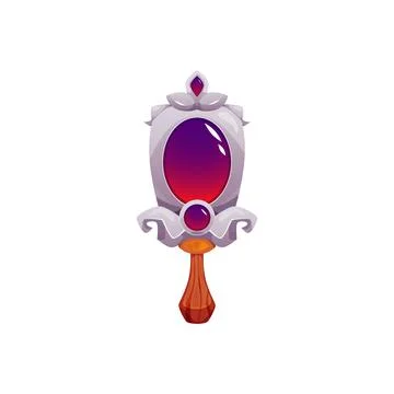 Vector image of an ornate antique mirror with a wooden handle on a white Illustration