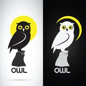 Vector image of an owl design on white background and black background, Logo, Stock Illustration