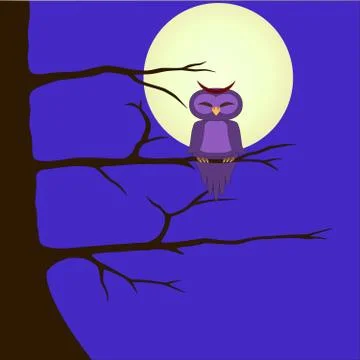 Vector Image of an owl that sits on a branch  Night landscape Stock Illustration