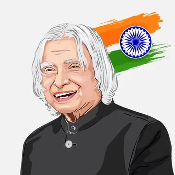 Vector image of A. P. J. Abdul Kalam, Portrait of  Kalam with indian flag Stock Illustration