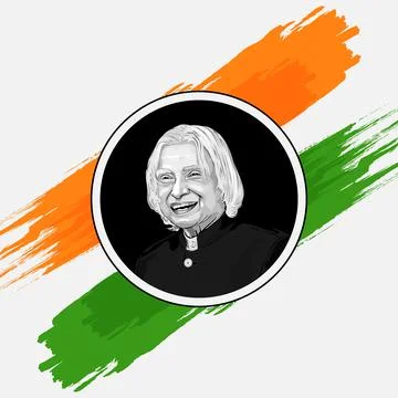Vector image of A. P. J. Abdul Kalam, Portrait of  Kalam with indian flag Stock Illustration