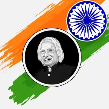 Vector image of A. P. J. Abdul Kalam, Portrait of  Kalam with indian flag Stock Illustration