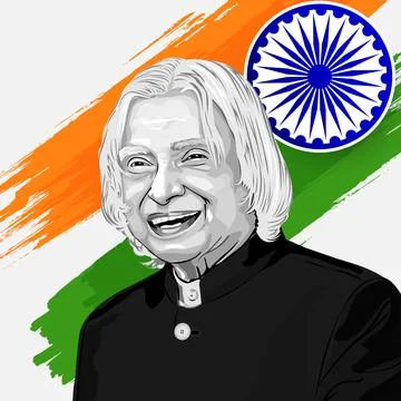 Vector image of A. P. J. Abdul Kalam, Portrait of  Kalam with indian flag Stock Illustration