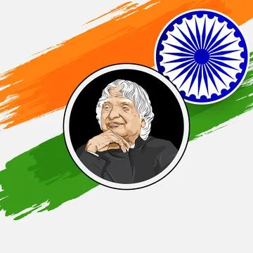 Vector image of A. P. J. Abdul Kalam, Portrait of  Kalam with indian flag Stock Illustration