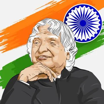 Vector image of A. P. J. Abdul Kalam, Portrait of  Kalam with indian flag Stock Illustration
