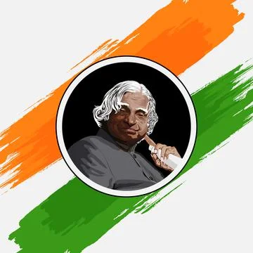Vector image of A. P. J. Abdul Kalam, Portrait of  Kalam with indian flag Stock Illustration