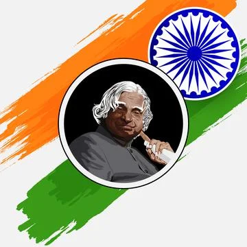 Vector image of A. P. J. Abdul Kalam, Portrait of  Kalam with indian flag Stock Illustration