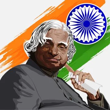 Vector image of A. P. J. Abdul Kalam, Portrait of  Kalam with indian flag Stock Illustration