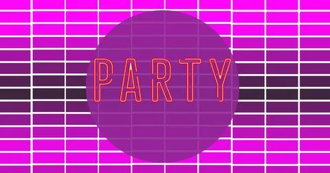 Vector image of party text with grid pattern and copy space over pink background イラスト素材